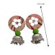 Peach and Green Printed Round Earrings With Silver Jhumki
